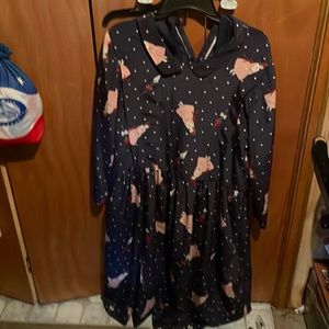 Doll print navy blue dress